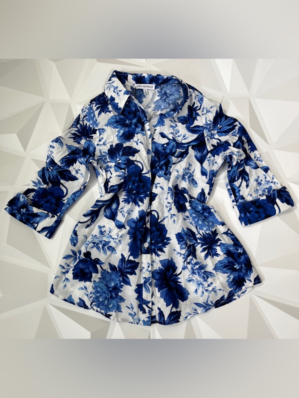 Sara Michelle Navy & Royal Blue Floral Button-Down Blouse Size:S